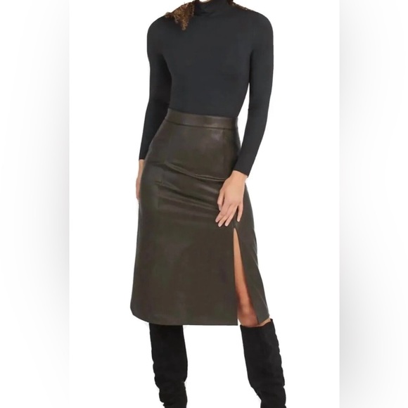 New Spanx Midi Skirt Noir A-Line Faux Leather High-Waist Mid-Length Medium - Picture 1 of 5